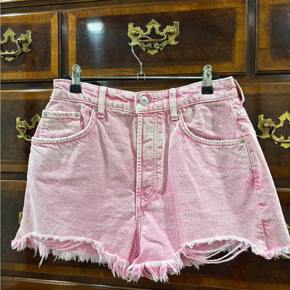 Zara Pink Frayed Hem Jean Shorts